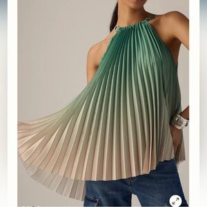 Anthropologie halter ombré asymmetrical pleated top